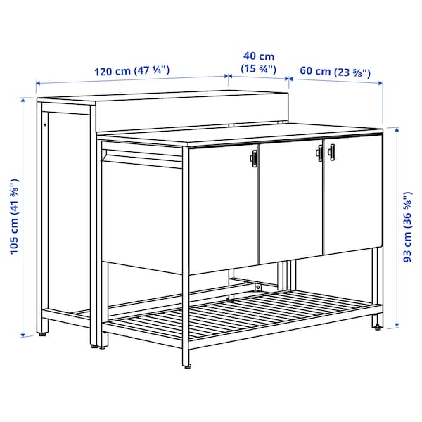 Ikea BÅTSKÄR - Outdoor kitchen island with bar table, dark grey,120x100 cm
