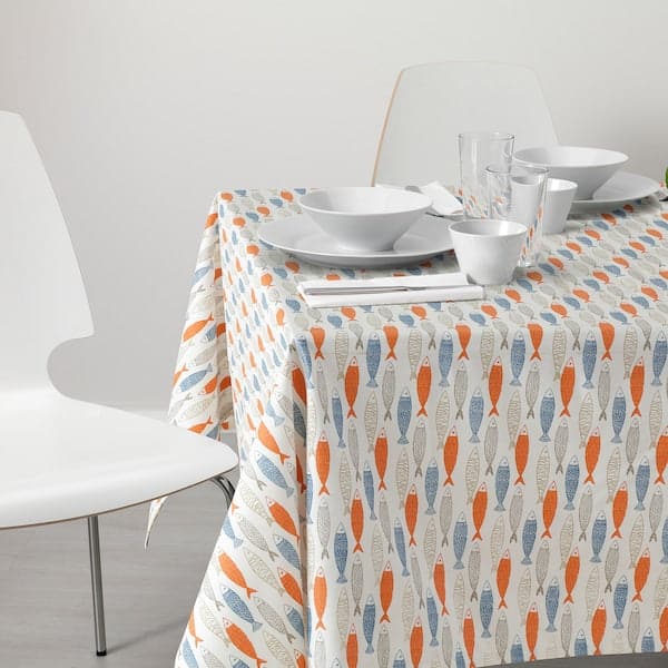 Ikea BEDYRA Tablecloth - dark pattern fish 145x240 cm ,