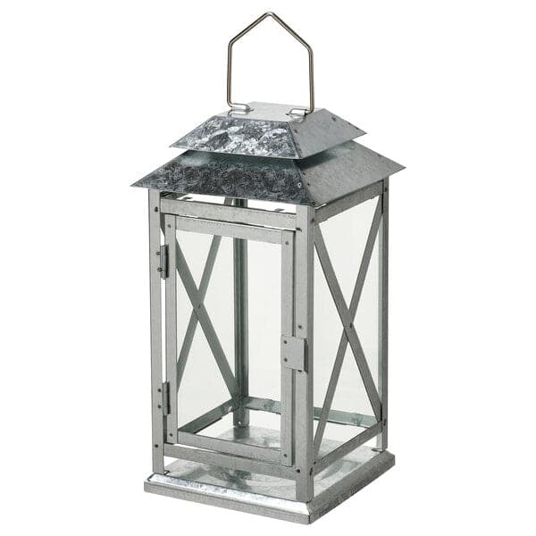 BEFÄSTA - Lantern f block candle, in/outdoor, galvanised, 29 cm