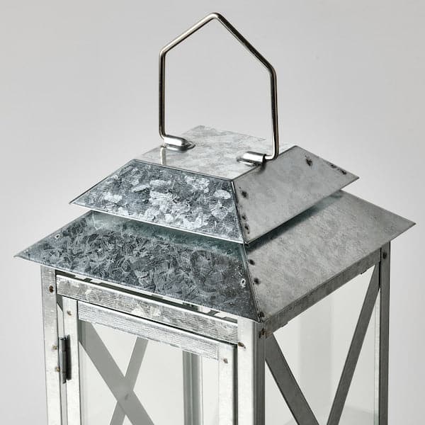 Ikea BEFÄSTA - Lantern f block candle, in/outdoor, galvanised, 29 cm