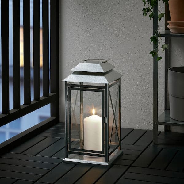 Ikea BEFÄSTA - Lantern f block candle, in/outdoor, galvanised, 44 cm
