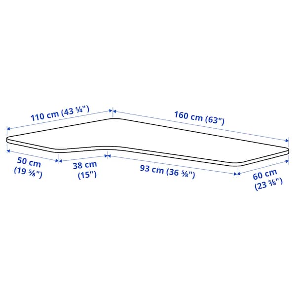 BEKANT - Left-hand corner table top, white, 160x110 cm - best price from Maltashopper.com 10253025