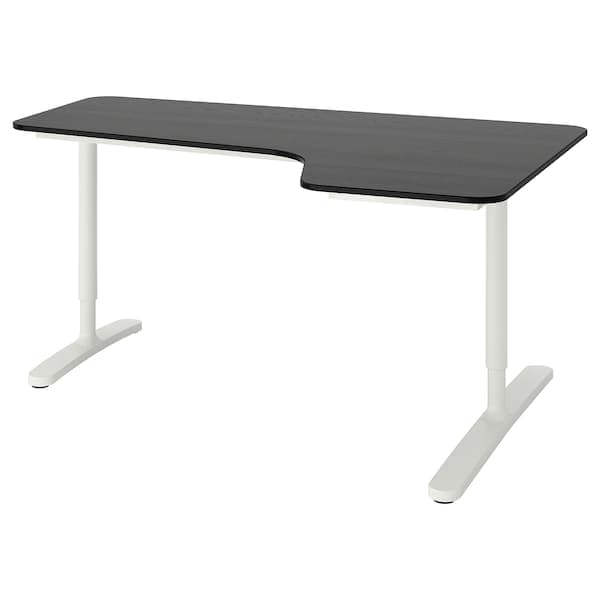 BEKANT - Corner desk right, black stained ash veneer/white, 160x110 cm - best price from Maltashopper.com 99282901