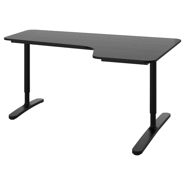 BEKANT - Corner desk right, black stained ash veneer/black, 160x110 cm - best price from Maltashopper.com 99282864