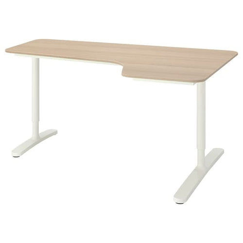BEKANT - Corner desk right, white stained oak veneer/white, 160x110 cm