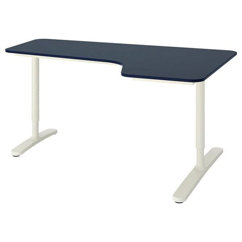 BEKANT - Corner desk right, linoleum blue/white, 160x110 cm