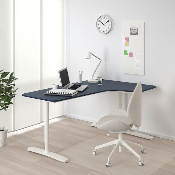 BEKANT - Corner desk right, linoleum blue/white, 160x110 cm - best price from Maltashopper.com 69282889