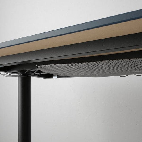 BEKANT - Corner desk right, linoleum blue/black, 160x110 cm