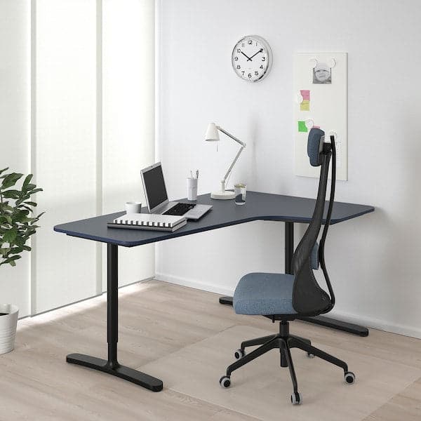 BEKANT - Corner desk right, linoleum blue/black, 160x110 cm - best price from Maltashopper.com 99282883