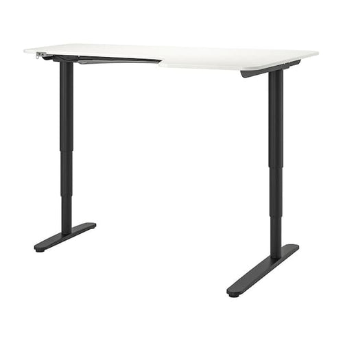 BEKANT Corner desk right adjustable - white/black 160x110 cm , 160x110 cm