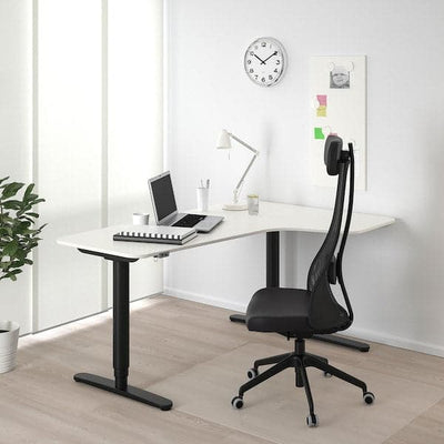 BEKANT Corner desk right adjustable - white/black 160x110 cm , 160x110 cm - best price from Maltashopper.com 89022503