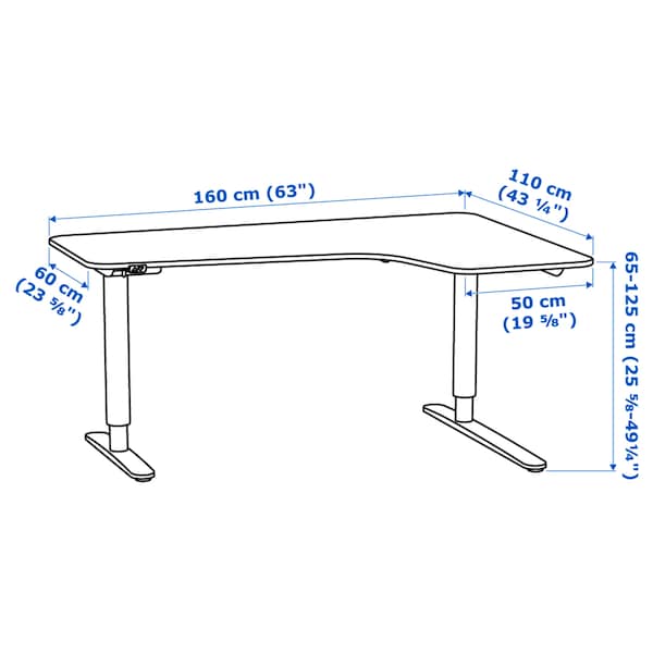 BEKANT Adjustable right corner desk - white 160x110 cm - Premium Furniture from Ikea - Just €622.99! Shop now at Maltashopper.com