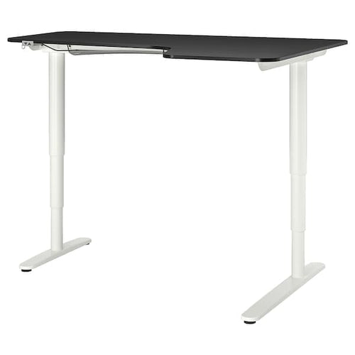 BEKANT Adjustable corner desk - stacking ash/stain black white 160x110 cm , 160x110 cm