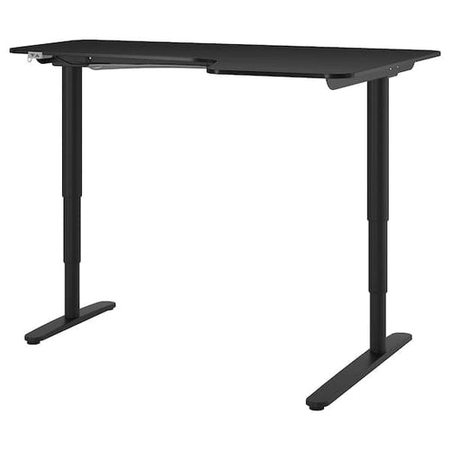 BEKANT Adjustable right corner desk - black black frax/biting veneer 160x110 cm , 160x110 cm
