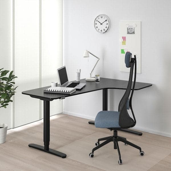 BEKANT Adjustable right corner desk - black black frax/biting veneer 160x110 cm , 160x110 cm - best price from Maltashopper.com 19282387