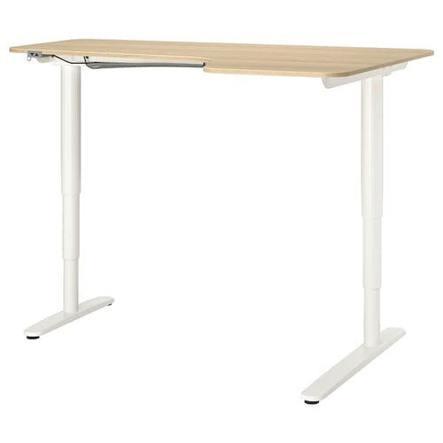 BEKANT Adjustable right corner desk - veneered white mord oak 160x110 cm , 160x110 cm