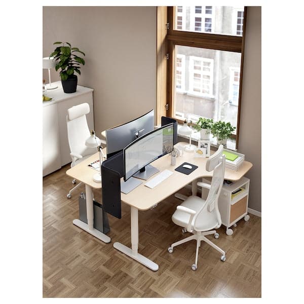 BEKANT Adjustable right corner desk - veneered white mord oak 160x110 cm , 160x110 cm - Premium Office Furniture from Ikea - Just €648.99! Shop now at Maltashopper.com