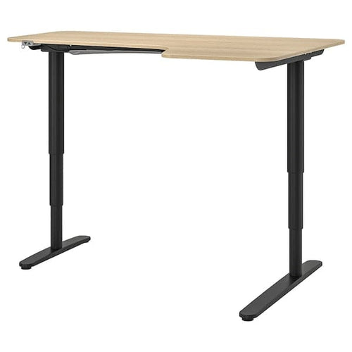 BEKANT Adjustable right corner desk - veneered black white mord oak 160x110 cm