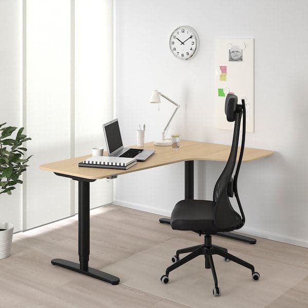BEKANT Adjustable right corner desk - veneered black white mord oak 160x110 cm - best price from Maltashopper.com 89282379