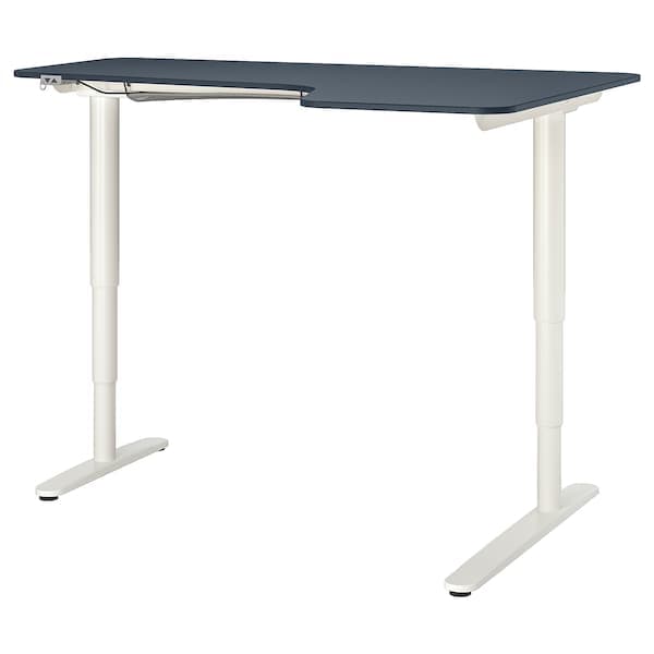 BEKANT Adjustable corner desk - linoleum blue/white 160x110 cm , 160x110 cm - best price from Maltashopper.com 69282356