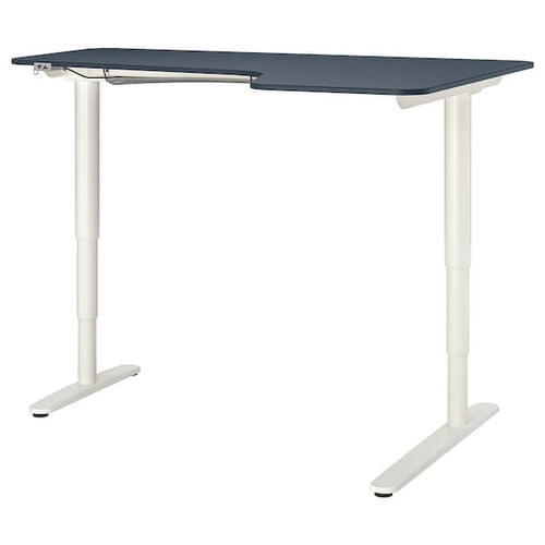 BEKANT Adjustable corner desk - linoleum blue/white 160x110 cm , 160x110 cm