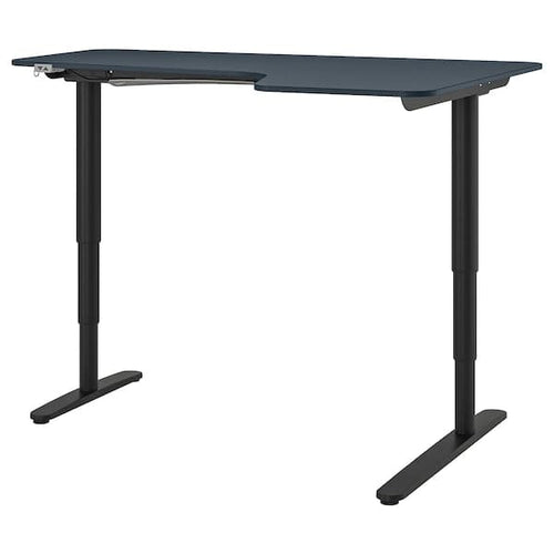 BEKANT Adjustable right corner desk - blue/black linoleum 160x110 cm , 160x110 cm
