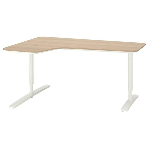 BEKANT - Corner desk left, white stained oak veneer/white, 160x110 cm
