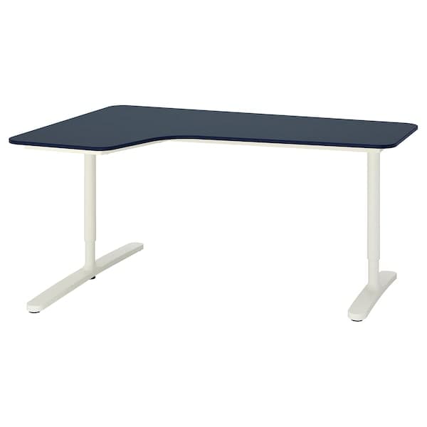 BEKANT - Corner desk left, linoleum blue/white, 160x110 cm - best price from Maltashopper.com 19282844