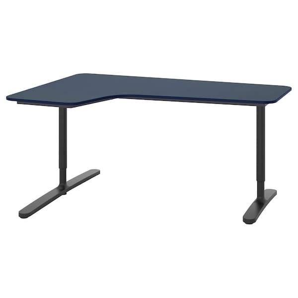 BEKANT - Corner desk left, linoleum blue/black, 160x110 cm - best price from Maltashopper.com 19282815