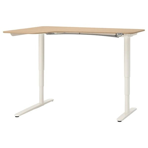 BEKANT Adjustable sx corner desk - veneered white/white mord oak 160x110 cm , 160x110 cm