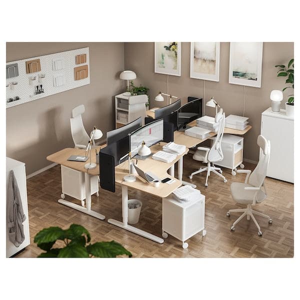 BEKANT Adjustable sx corner desk - veneered white/white mord oak 160x110 cm , 160x110 cm - best price from Maltashopper.com 39282305