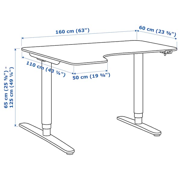 BEKANT Adjustable sx corner desk - black/white mord oak veneer 160x110 cm , 160x110 cm - best price from Maltashopper.com 79282271