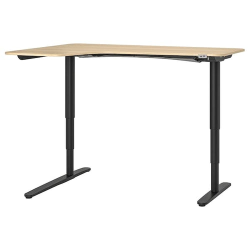 BEKANT Adjustable sx corner desk - black/white mord oak veneer 160x110 cm , 160x110 cm