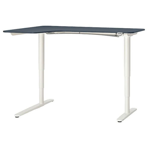 BEKANT Adjustable corner desk - linoleum blue/white 160x110 cm , 160x110 cm
