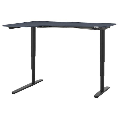 BEKANT Adjustable angular desk sx - blue/black linoleum 160x110 cm , 160x110 cm