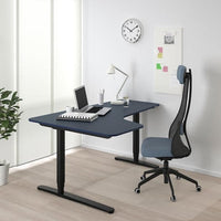 BEKANT Adjustable angular desk sx - blue/black linoleum 160x110 cm , 160x110 cm - best price from Maltashopper.com 49282282