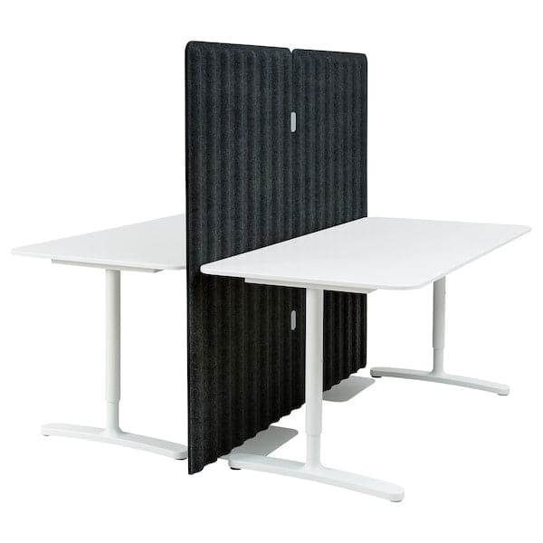 BEKANT Desk with partition screen - white/dark gray 160x160 150 cm , 160x160 150 cm - best price from Maltashopper.com 29387459