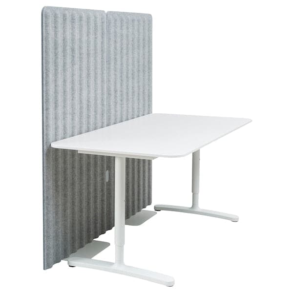 BEKANT - Desk with screen, white/grey, 160x80 150 cm - best price from Maltashopper.com 39387454