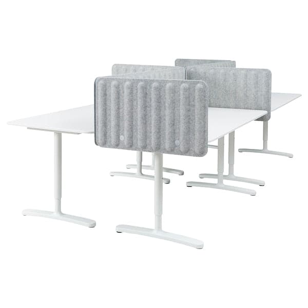 BEKANT - Desk with screen, white/grey, 320x160 48 cm - best price from Maltashopper.com 39387388