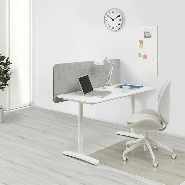 BEKANT - Desk with screen, white/grey, 140x60 48 cm - best price from Maltashopper.com 69387344