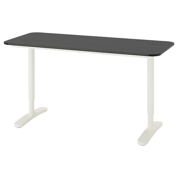 BEKANT - Desk, black stained ash veneer/white, 140x60 cm - best price from Maltashopper.com 69282672