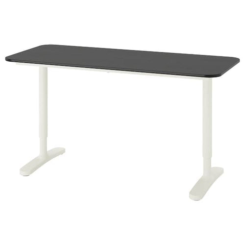 BEKANT - Desk, black stained ash veneer/white, 140x60 cm