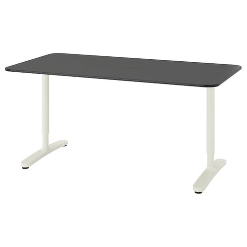BEKANT - Desk, black stained ash veneer/white, 160x80 cm