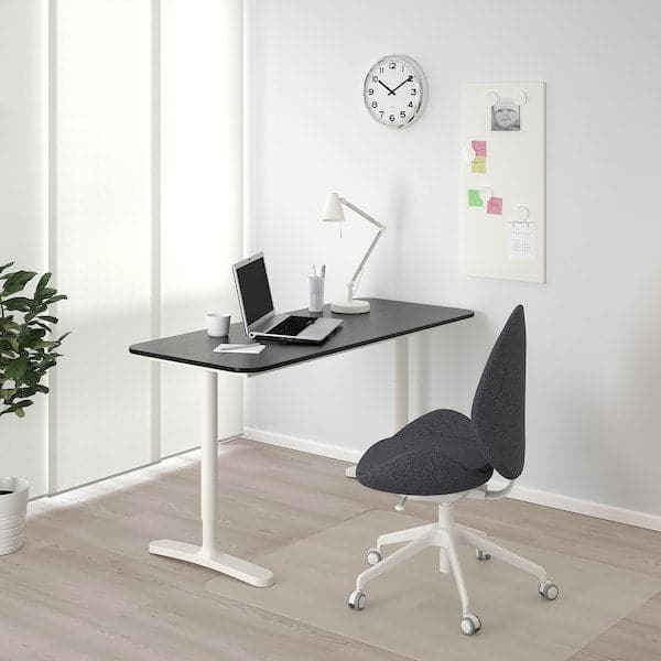 BEKANT - Desk, black stained ash veneer/white, 140x60 cm - best price from Maltashopper.com 69282672