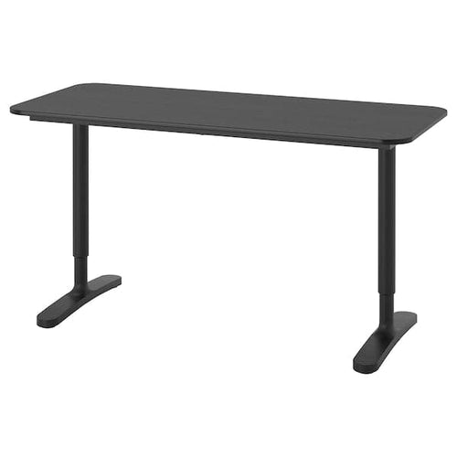 BEKANT - Desk, black stained ash veneer/black, 140x60 cm