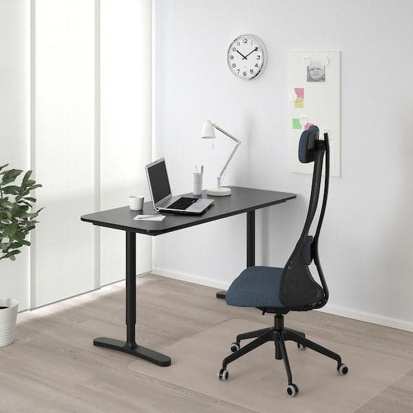 BEKANT - Desk, black stained ash veneer/black, 140x60 cm - best price from Maltashopper.com 69282629