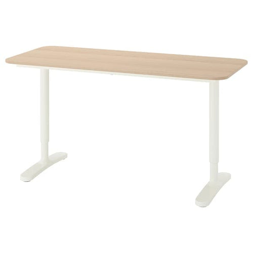 BEKANT - Desk, white stained oak veneer/white, 140x60 cm