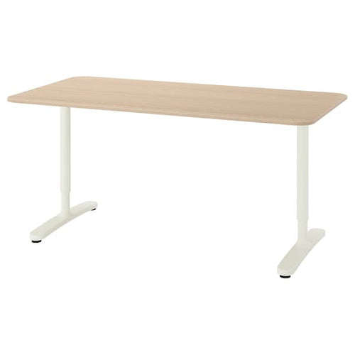 BEKANT - Desk, white stained oak veneer/white, 160x80 cm