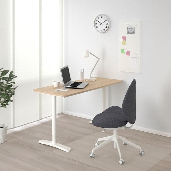 BEKANT - Desk, white stained oak veneer/white, 140x60 cm - best price from Maltashopper.com 49282668