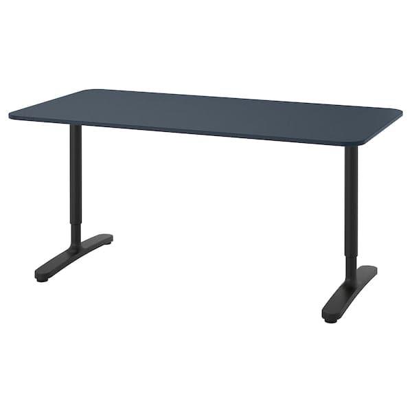 BEKANT - Desk, linoleum blue/black, 160x80 cm - best price from Maltashopper.com 49282767